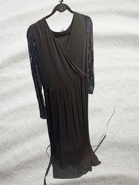 Amazon Black Lace-Sleeve Wrap-Style Maxi Dress